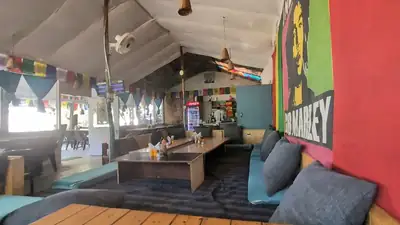 Prayer-flag interior at golden hour